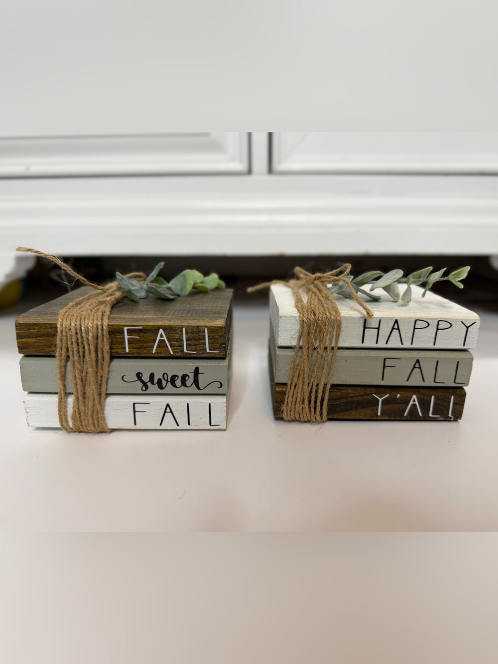 Set of 2 Fall Wooden Book Stack Decorations